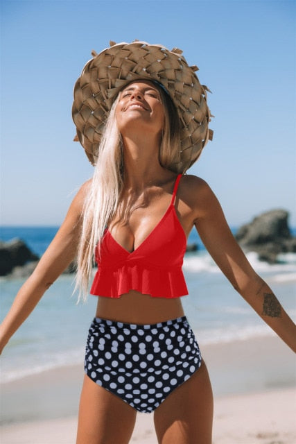 2 Piece Flounced Push Up Floral Print Swimsuit Summer Bikini Suit Youth Beach Swimming High Waist Boho Style Swimwear The Clothing Company Sydney