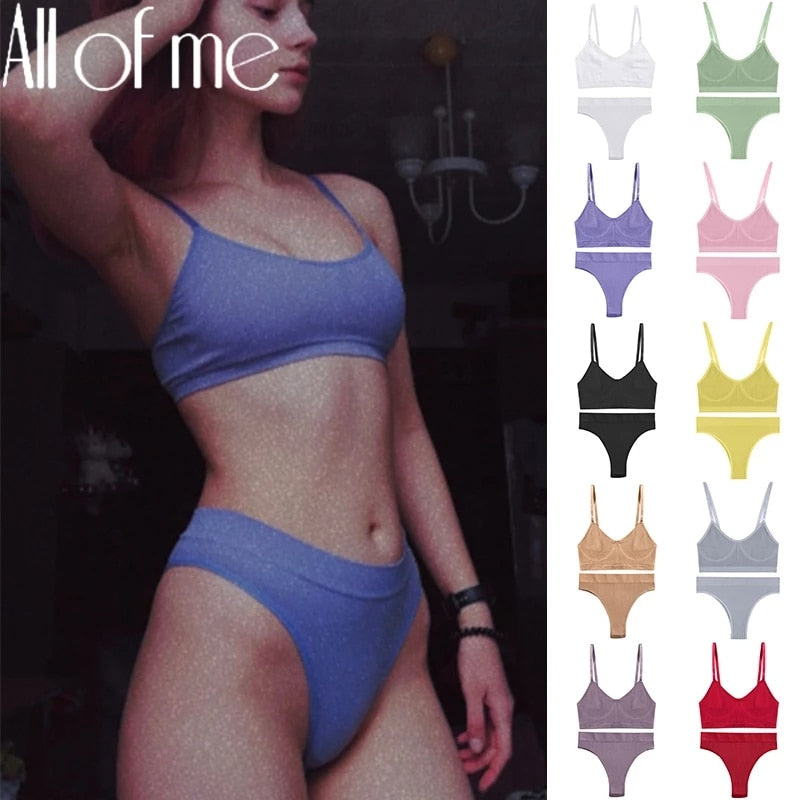 Two-piece ribbed bralette and crop top set from The Clothing Company Sydney, stretchy and comfortable lingerie underwear.
