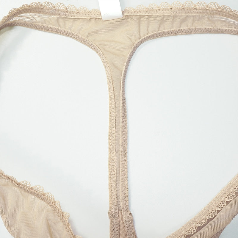 Ultra-thin mesh lace underwear set with transparent unlined bra and matching panties from The Clothing Company Sydney.