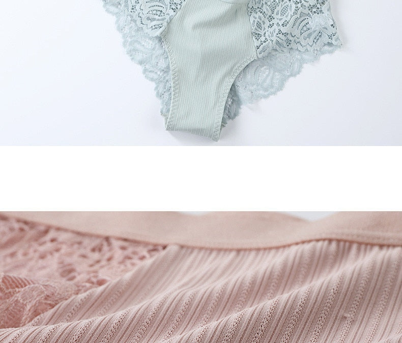 Three lace floral briefs from The Clothing Company Sydney, showcasing comfortable women's underwear with delicate design.