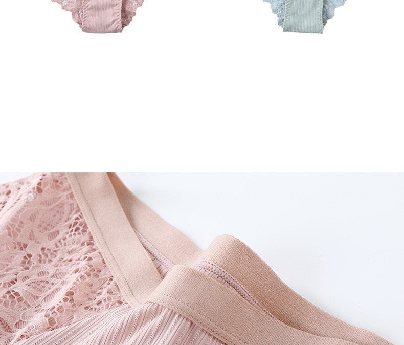 Three pairs of floral lace briefs from The Clothing Company Sydney, showcasing colorful, comfortable women’s underwear.
