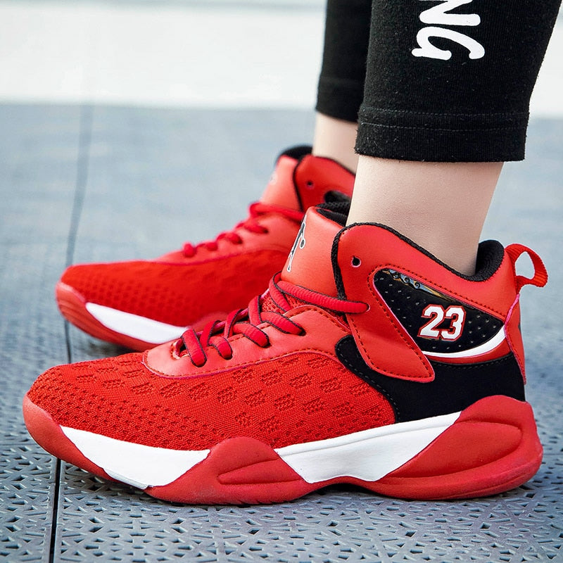 Kids basketball shoes by The Clothing Company Sydney, high-quality breathable sneakers with non-slip sport trainer soles for boys and girls.