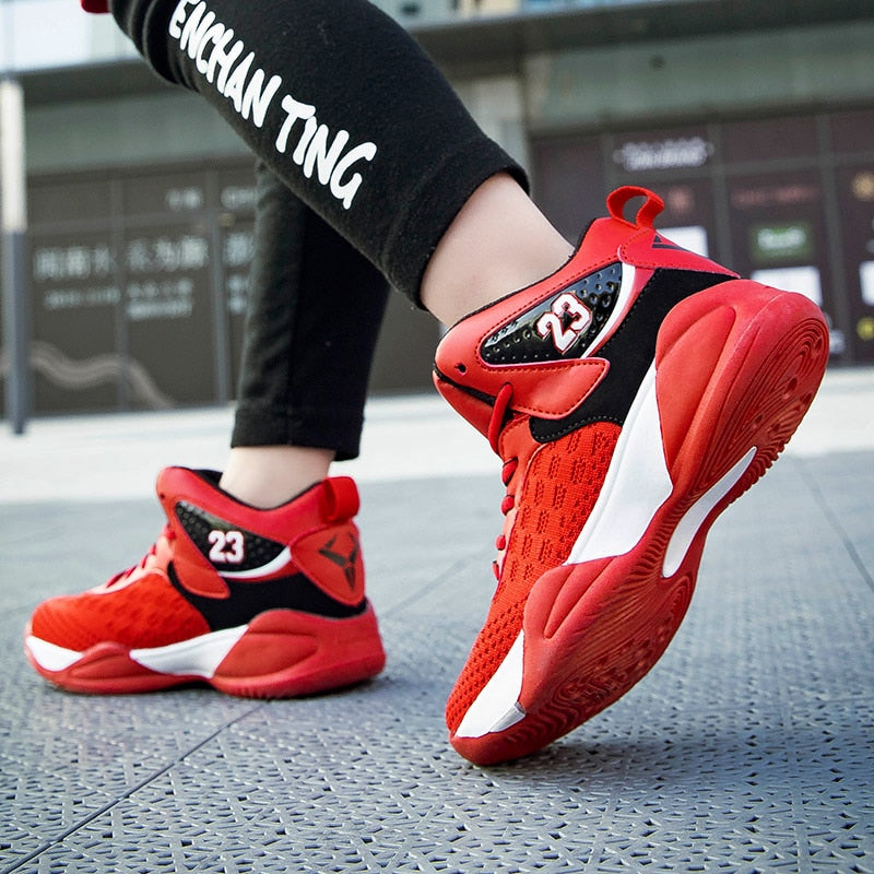 Kids basketball shoes by The Clothing Company Sydney, breathable sneakers with non-slip soles, ideal for boys and girls' sports.