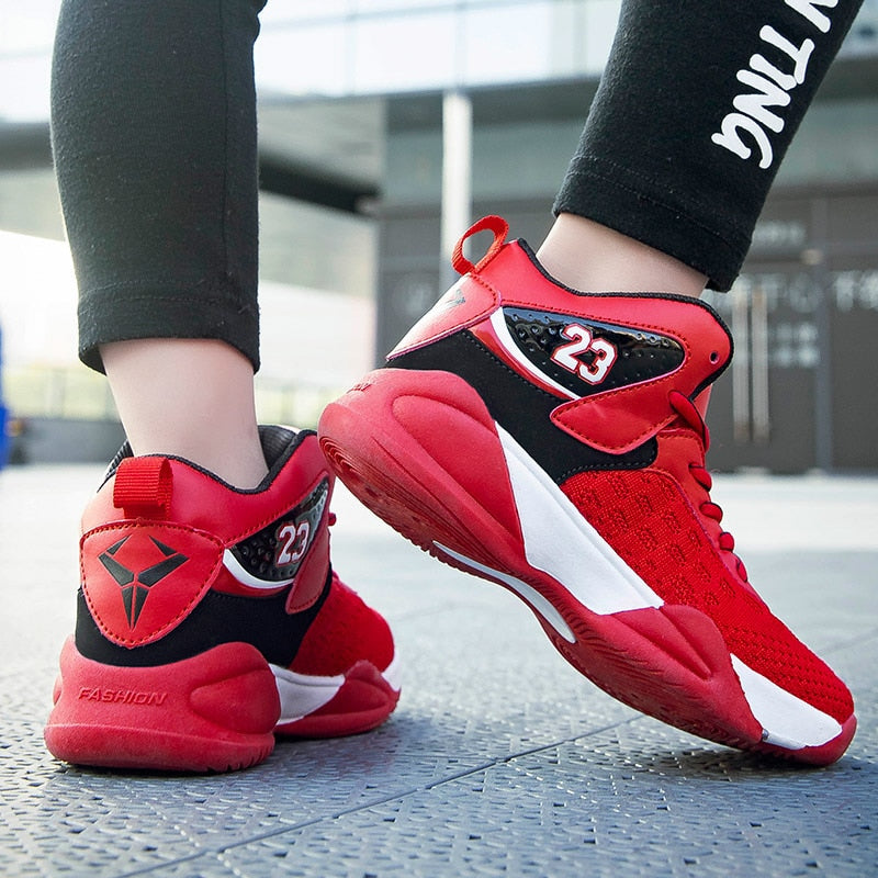 Kids basketball shoes by The Clothing Company Sydney, breathable non-slip sneakers for boys and girls, sport trainer shoes.