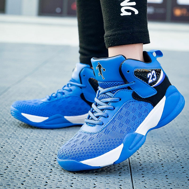 Kids boys and girls basketball shoes by The Clothing Company Sydney, high-quality breathable sport sneakers with non-slip soles.