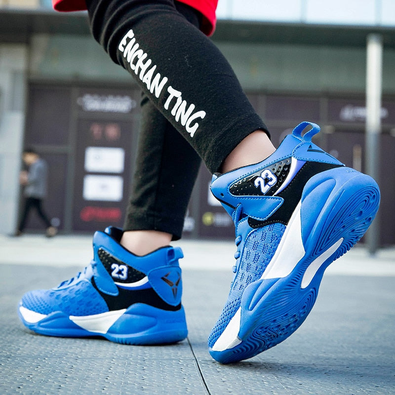Kids' basketball shoes by The Clothing Company Sydney, breathable, non-slip sneakers for boys and girls, sport trainer footwear.