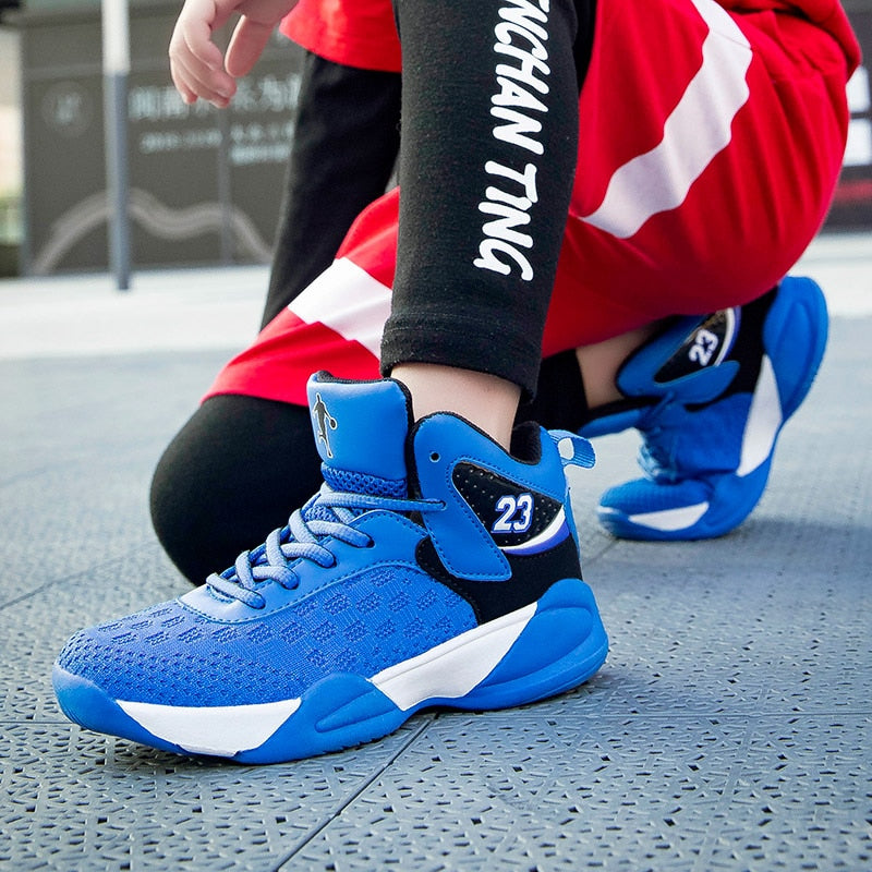 Kids basketball shoes by The Clothing Company Sydney, breathable, non-slip sport sneakers for boys and girls.