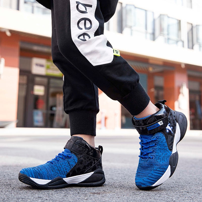 Kids basketball shoes by The Clothing Company Sydney, breathable, non-slip sport sneakers for boys and girls, high-quality athletic footwear.