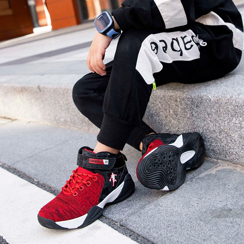 Kids boys and girls basketball shoes by The Clothing Company Sydney, breathable, high-quality sport sneakers with non-slip soles.