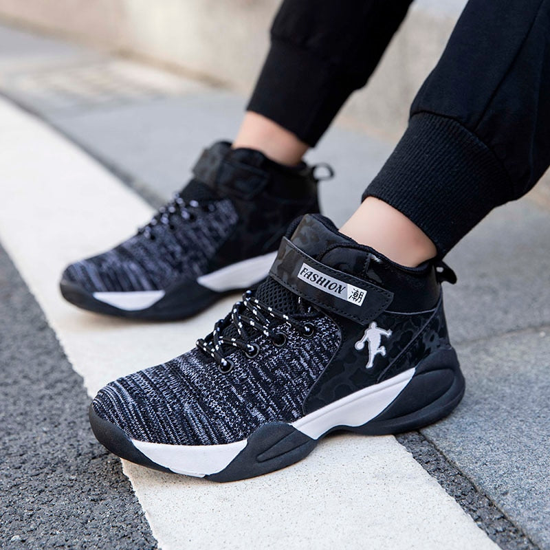 Kids boys and girls basketball shoes by The Clothing Company Sydney, high-quality breathable non-slip sport sneakers.