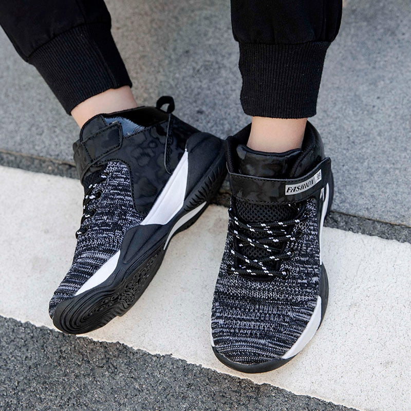 Kids basketball shoes by The Clothing Company Sydney, breathable, non-slip sport sneakers for boys and girls, high-quality trainers.