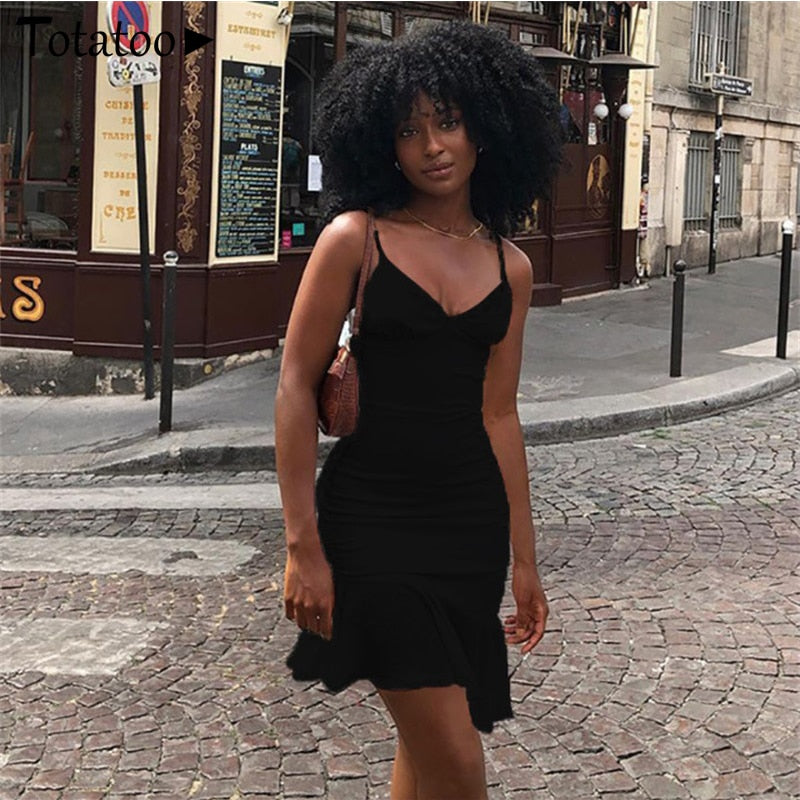 Elegant white V-neck ruffle strap bodycon dress from The Clothing Company Sydney, sleeveless summer office and party wear.