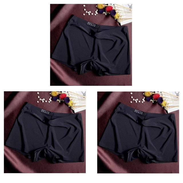 Three-pack of seamless ice silk ladies boyshorts by The Clothing Company Sydney, breathable mid-waist summer safety underwear.