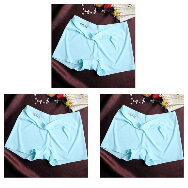 Three pairs of seamless ice silk ladies boyshorts from The Clothing Company Sydney, breathable mid-waist summer underwear.