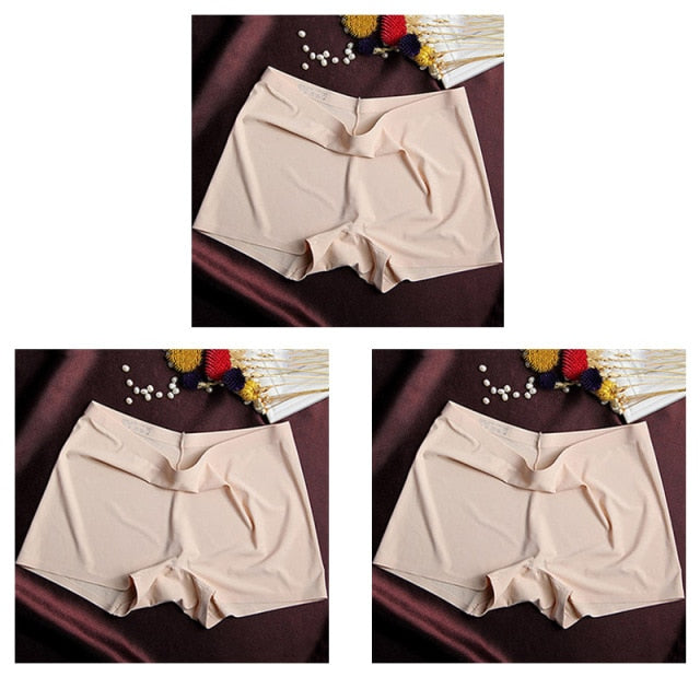 Three pairs of seamless ice silk ladies boyshorts from The Clothing Company Sydney, breathable and mid-waist summer underwear.