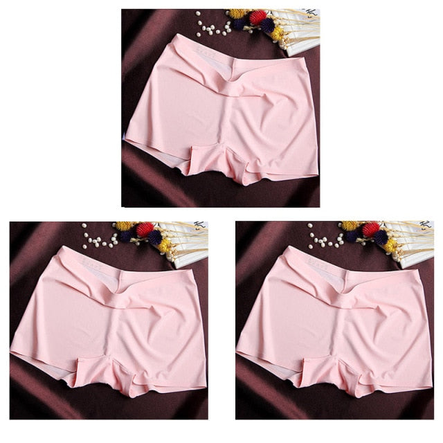 Three-pack of seamless ice silk ladies boyshorts by The Clothing Company Sydney, breathable mid-waist summer underwear with safety short design