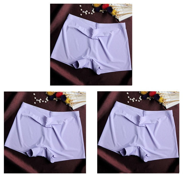 Three pairs of seamless ice silk ladies boyshorts from The Clothing Company Sydney, breathable mid-waist safety shorts for summer.