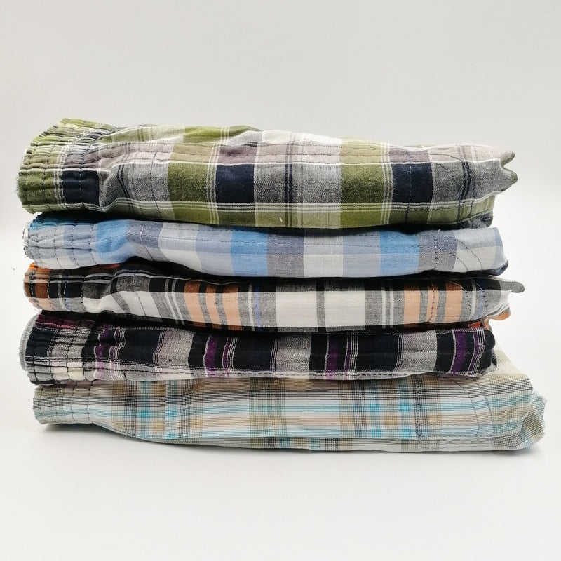 Four pairs of men's cotton breathable plaid boxer shorts from The Clothing Company Sydney, flexible summer underwear.
