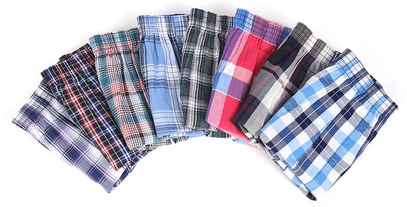 Four men's cotton breathable plaid summer underwear shorts by The Clothing Company Sydney, flexible boxer briefs for men.