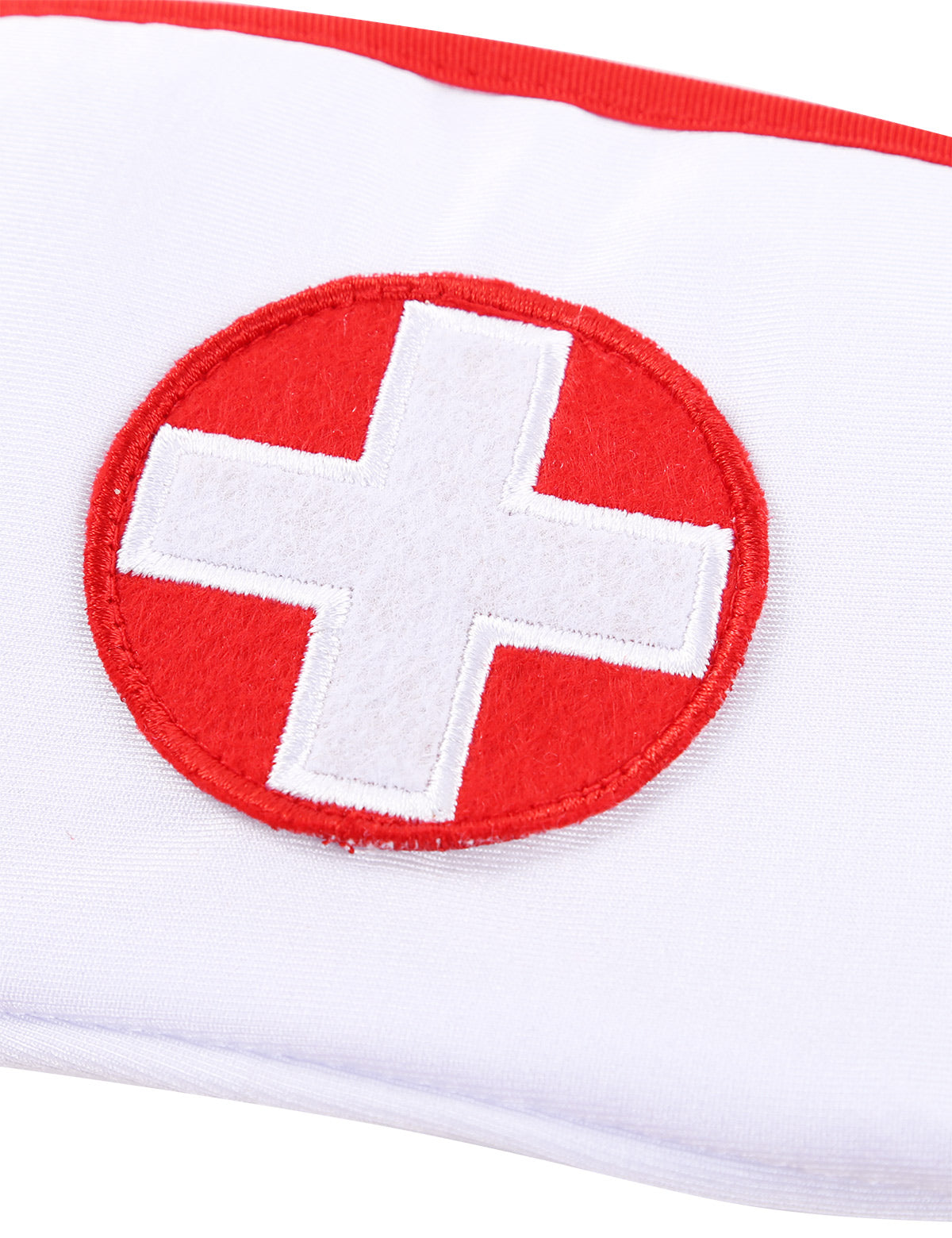 Three-piece nurse cosplay costume including a V-neck dress, headband, and belt for Halloween or costume parties.