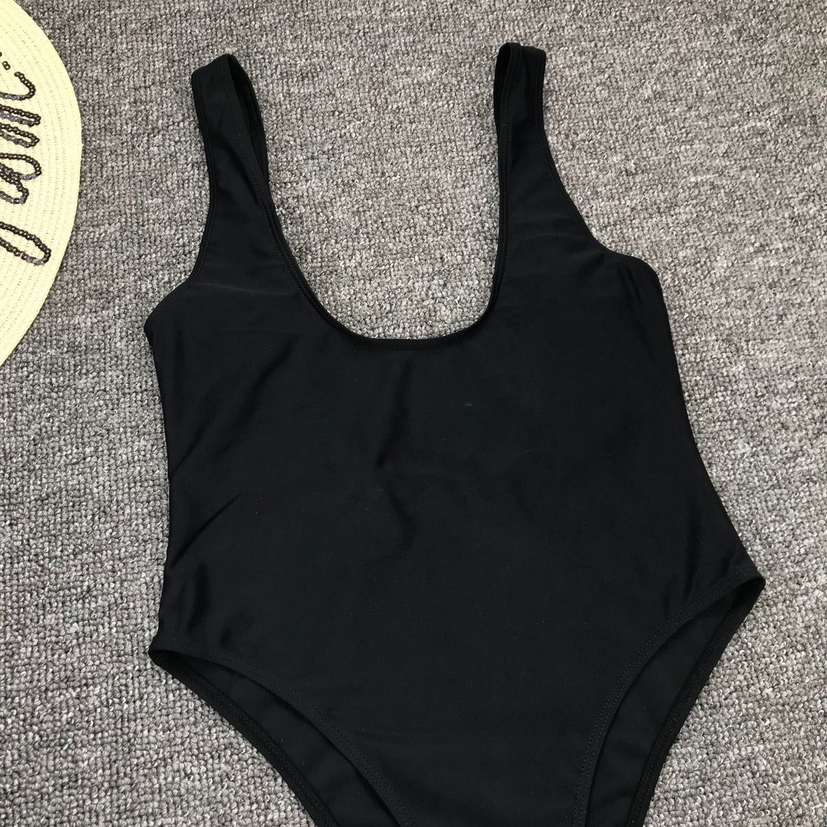 Vintage one-piece ruffled swimsuit by The Clothing Company Sydney featuring padded push-up design and solid color.