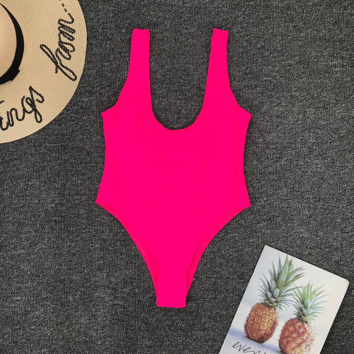 Vintage one-piece ruffled push-up swimwear by The Clothing Company Sydney featuring solid color, padded monokini style bathing suit.