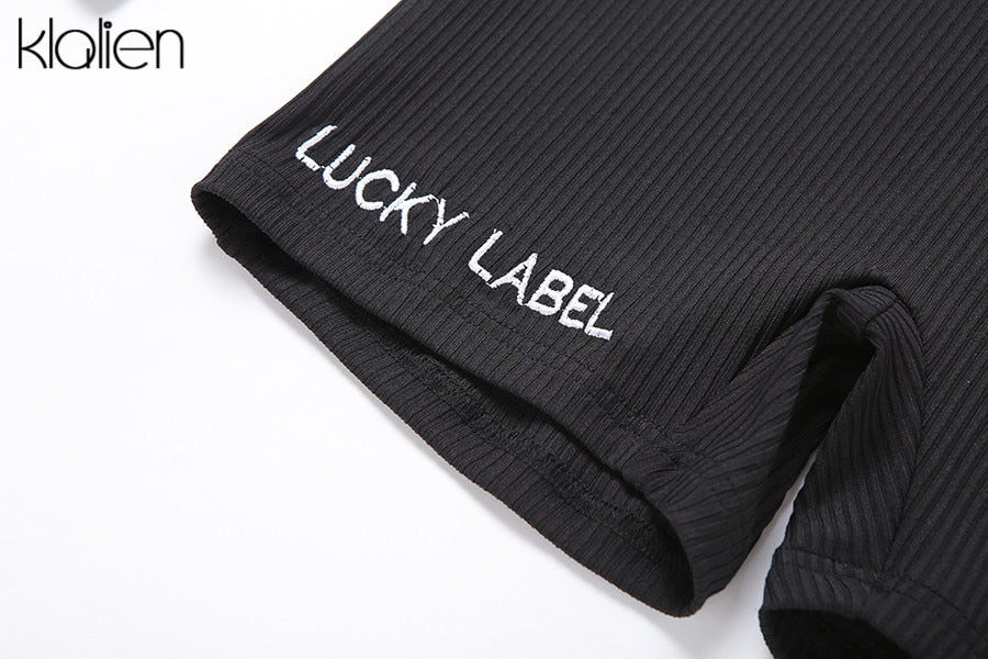 Casual streetwear black spring summer print letter skinny playsuit elastic yoga fitness sportwear playsuit The Clothing Company Sydney