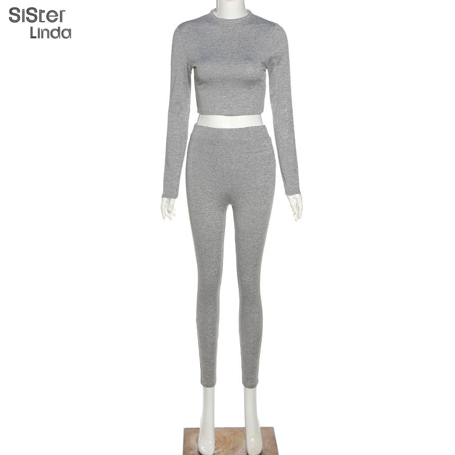 Two-piece sporty activewear set by The Clothing Company Sydney featuring long sleeve tops and leggings for workout and fitness.