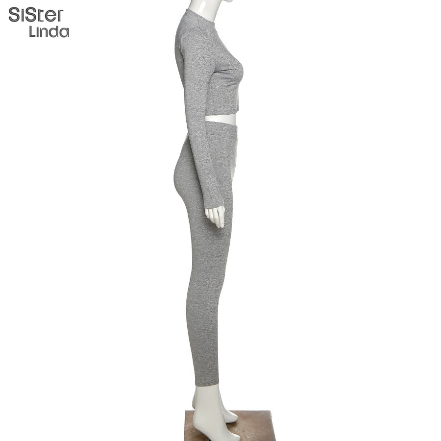 Two-piece sporty activewear set from The Clothing Company Sydney with long sleeve tops and matching leggings for workout fitness.
