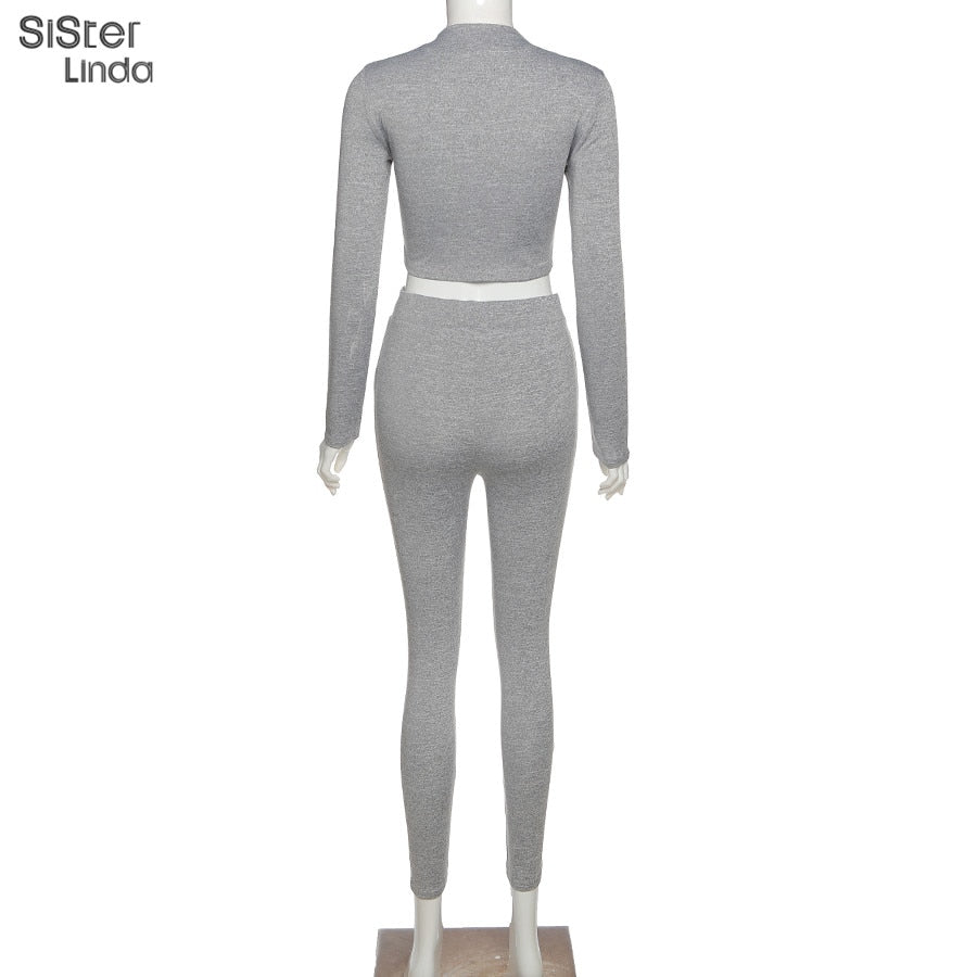 Two-piece sporty activewear set featuring long sleeve tops and leggings from The Clothing Company Sydney for fall workouts.