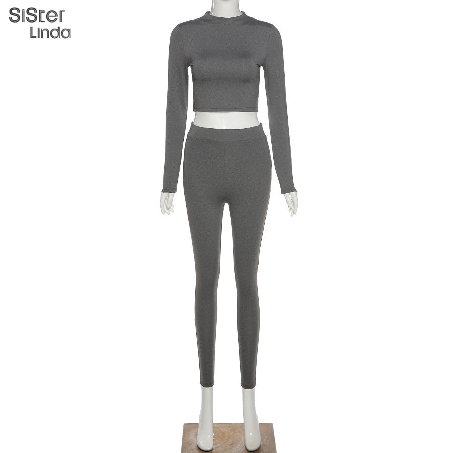 Two-piece sporty activewear set with long sleeve tops and leggings from The Clothing Company Sydney, ideal for fall workouts.