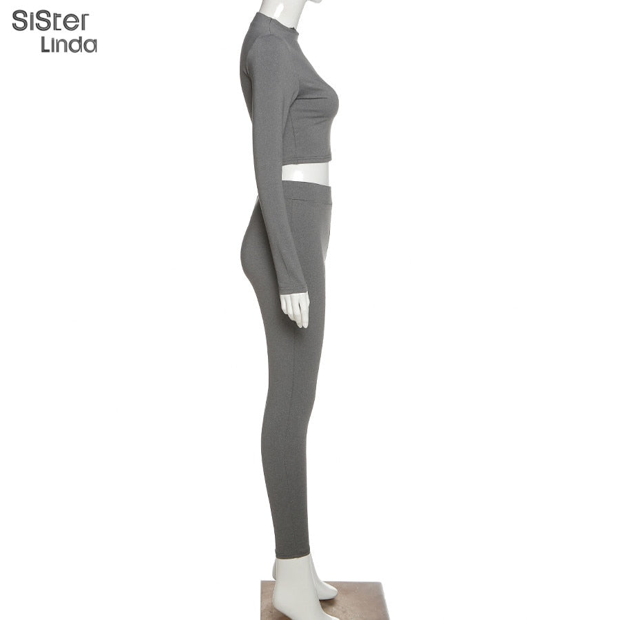 Two-piece sporty activewear set from The Clothing Company Sydney, featuring long sleeve tops and leggings for workout or fall wear.