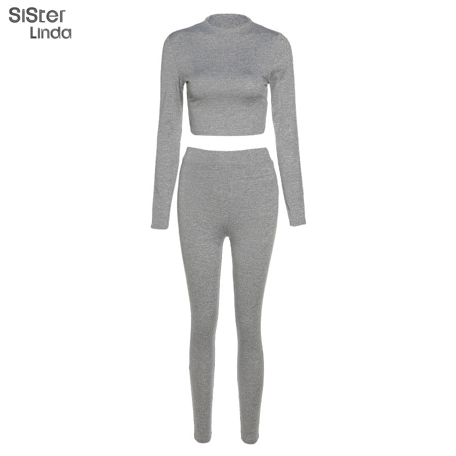 Two-piece sporty activewear set with fall long sleeve tops and matching leggings from The Clothing Company Sydney for workout fitness.