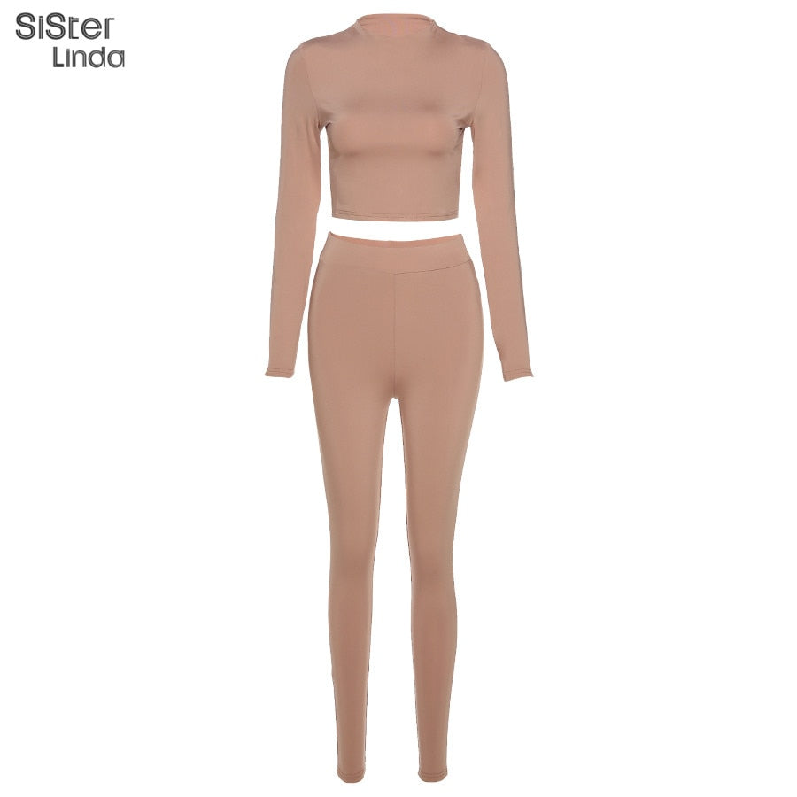 Two-piece sporty activewear set from The Clothing Company Sydney, long sleeve tops and matching leggings for workout or fitness activities.
