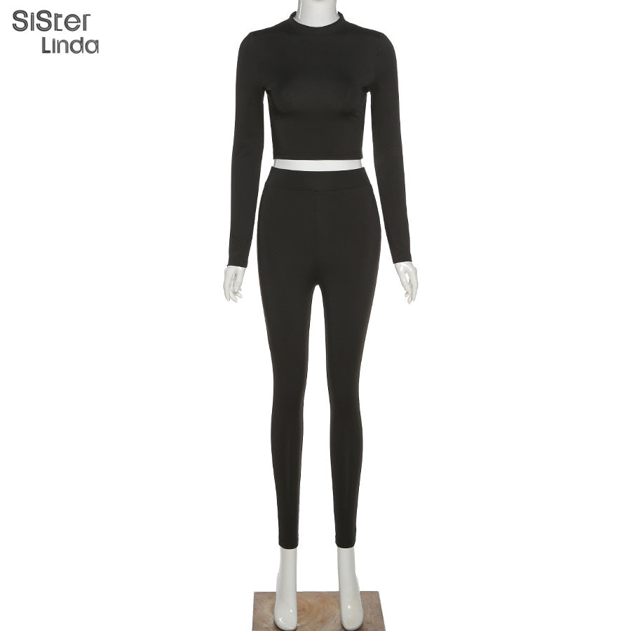 Two-piece sporty activewear set from The Clothing Company Sydney with long sleeve tops and leggings for workout and fitness activities.