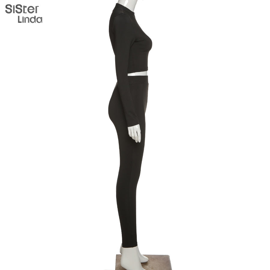 Matching sporty activewear sets with long sleeve tops and leggings from The Clothing Company Sydney, ideal for fall workouts.