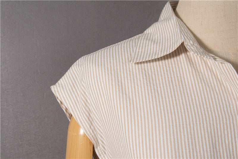 Colorful sleeveless striped shirt dress from The Clothing Company Sydney, casual oversize long dress with lace-up detail.
