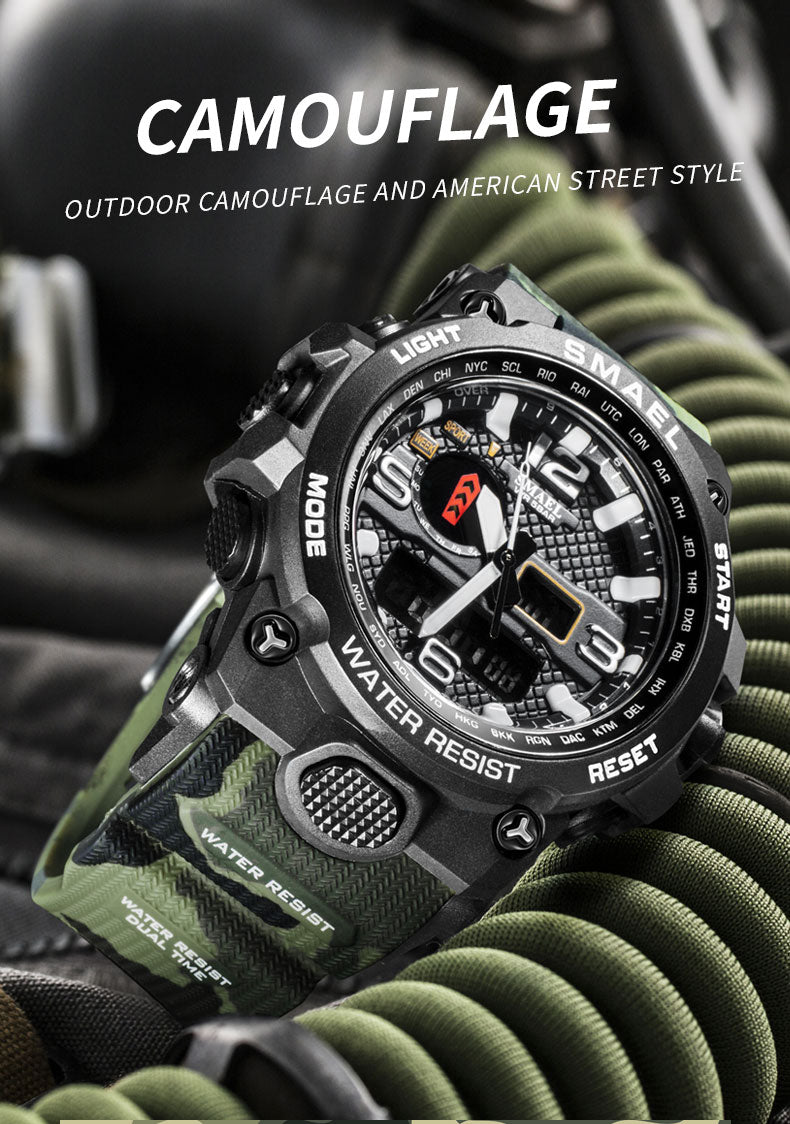 Water-resistant 50M men's wristwatch with dual display, quartz military sport watch by The Clothing Company Sydney.