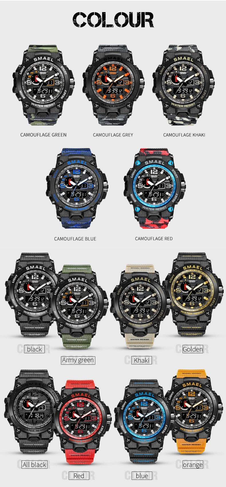 Water-resistant 50M dual display quartz military wristwatch by The Clothing Company Sydney, sports watch for men.