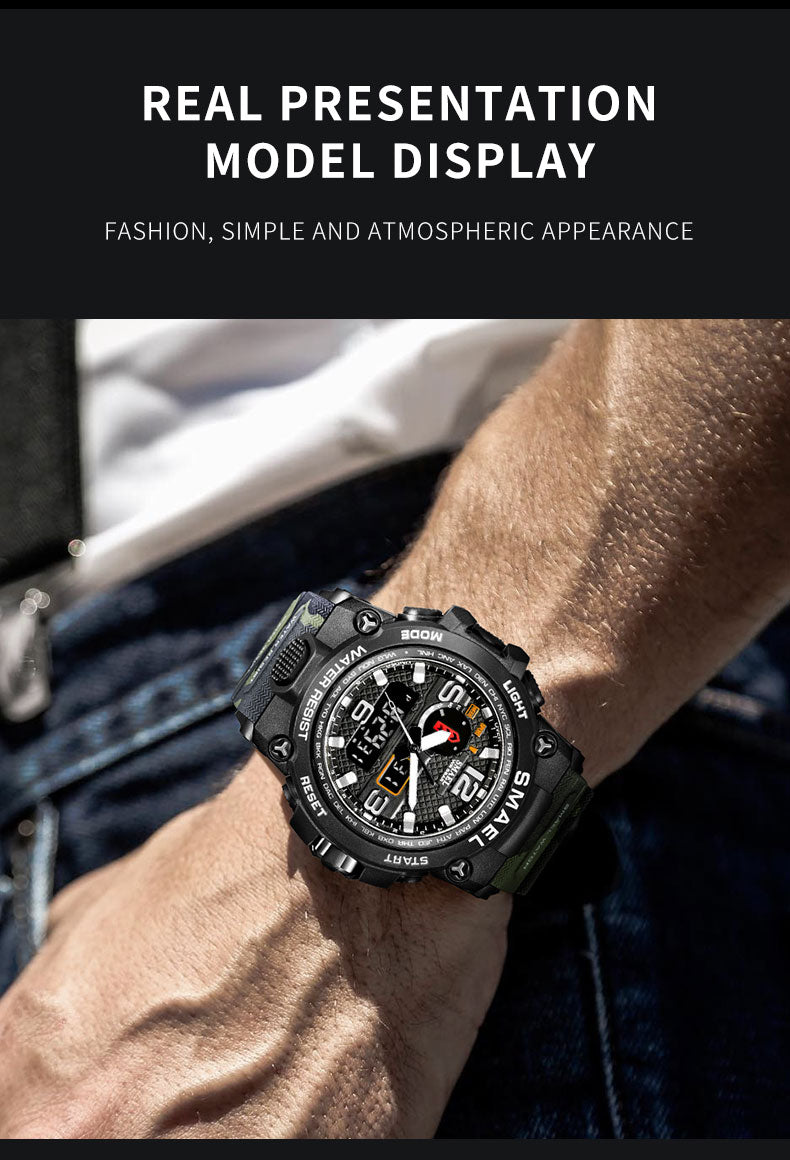 Water-resistant 50m men's dual display quartz military sport watch by The Clothing Company Sydney.