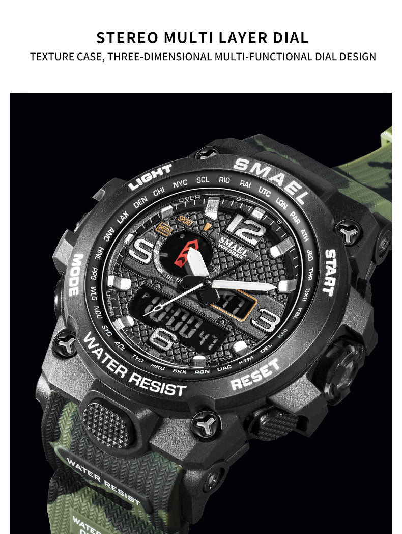 Water-resistant 50M men's wristwatch with dual display, quartz military style sport watch from The Clothing Company Sydney.