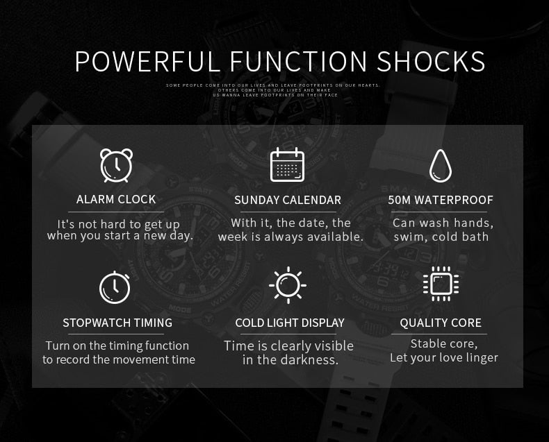 Water-resistant 50M men's quartz wristwatch with dual display, alarm, and military style from The Clothing Company Sydney.