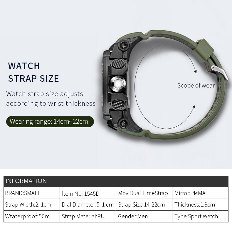 Water-resistant 50M dual display quartz wristwatch by The Clothing Company Sydney, military style men's sport watch.