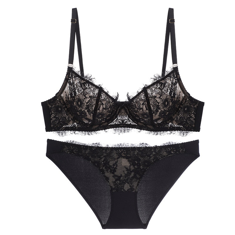 Sexy lingerie set with eyelash lace bralette and matching panties, push-up bras from The Clothing Company Sydney, 2-piece underwear set