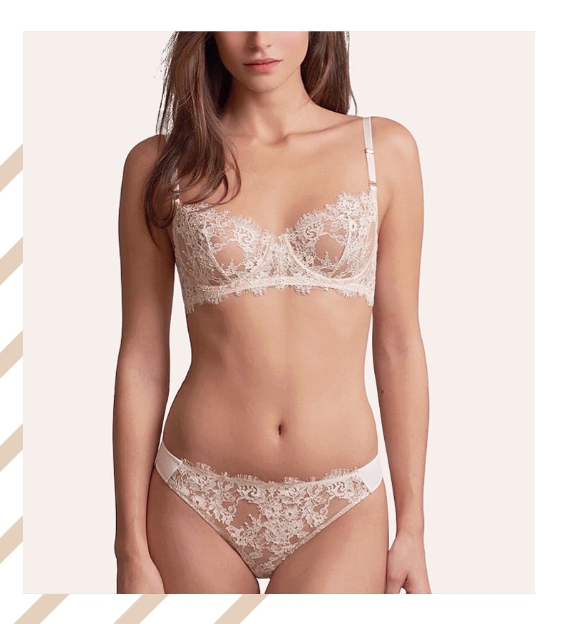 Two-piece eyelash lace bralette and matching panties set from The Clothing Company Sydney, featuring push-up bra and sexy lingerie design.
