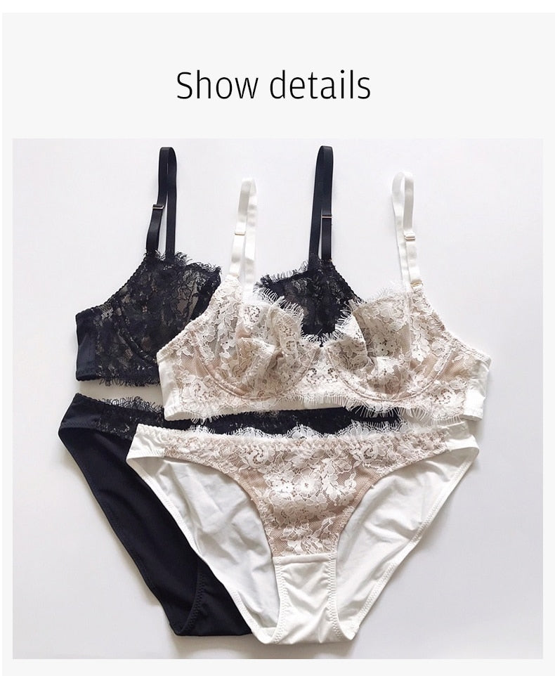 Eyelash lace bralette and matching panties set from The Clothing Company Sydney, with push-up bra and sexy lingerie design.