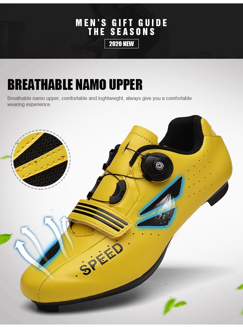 Athletic MTB cycling shoes for men and women by The Clothing Company Sydney, featuring self-locking straps and road bike design.