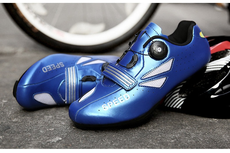 Athletic MTB cycling shoes for men and women, self-locking road bike sneakers by The Clothing Company Sydney, in black with cleat compatibility.
