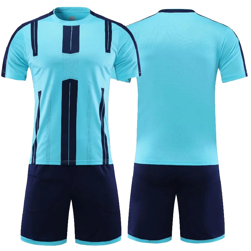 Customized kids and adults soccer jersey shorts set by The Clothing Company Sydney, featuring breathable fabric and team colors.