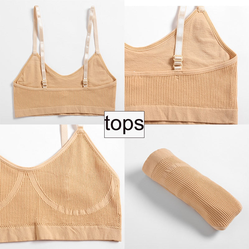 Two-piece ribbed bralette and crop top set from The Clothing Company Sydney, featuring stretchy, comfortable underwear and lingerie.